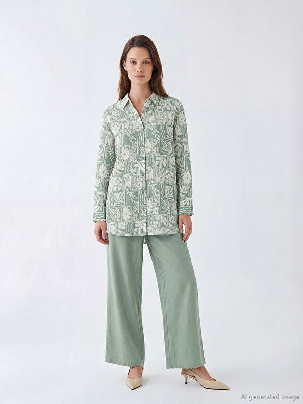 Moudda LC Waikiki - Tunique manches longues en tissu pour Femme couleur Vert clair imprimé - Tunisie 2