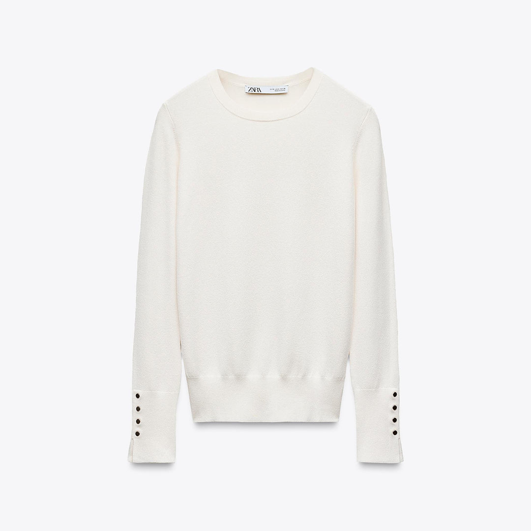 Moudda ZARA - Pull Basic - Col Caja, Bouton Doré & Poignet - Tunisie 1