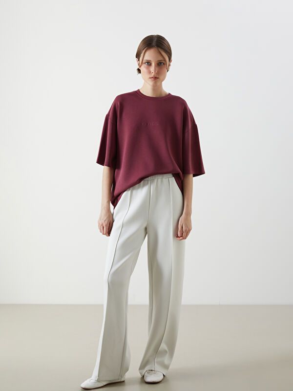 Moudda LC Waikiki - Body imprimé en jersey manches courtes Femme Bordeaux - Tunisie 2