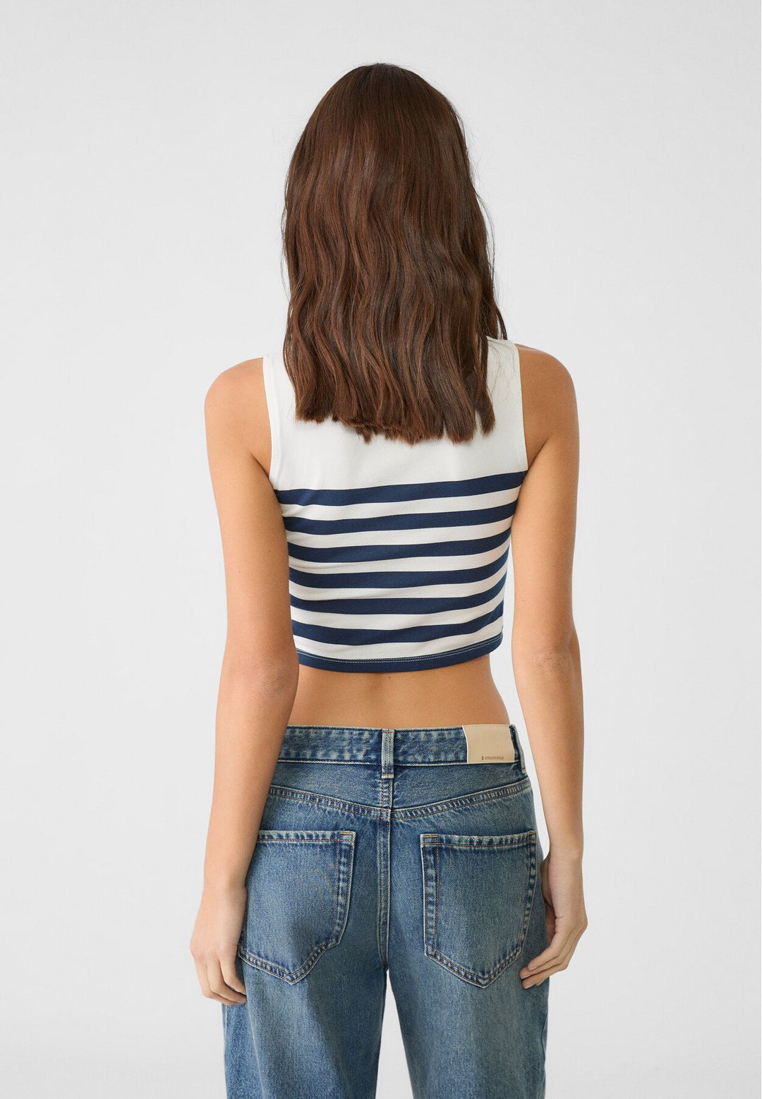 Moudda STRADIVARIUS - T-Shirt Crop Basique S/M Coton Élasthanne à Rayures - Tunisie 5