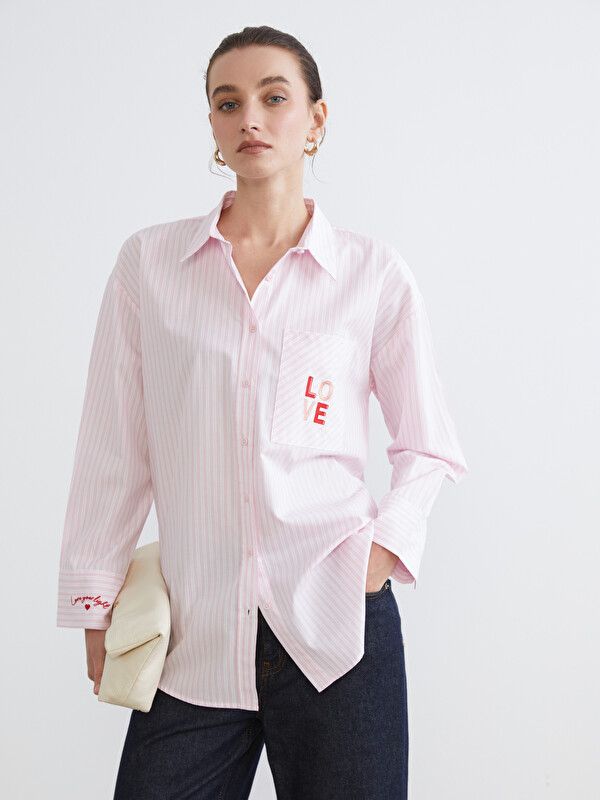 Moudda LC Waikiki - Chemise manches longues en tissu maternité pour Femme couleur Rose rayé - Tunisie 1