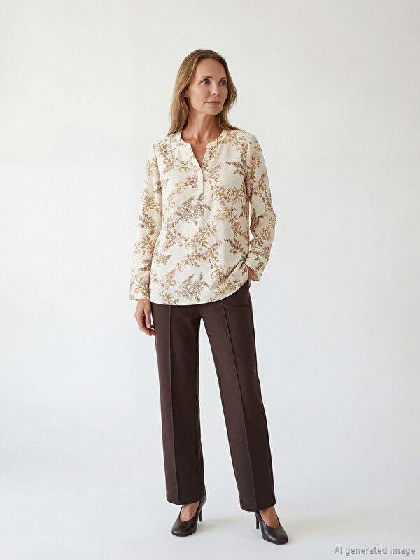 Moudda LC Waikiki - Chemisier (blouse) imprimé manches longues en tissu pour Femme couleur Écru imprimé 1 - Tunisie 2