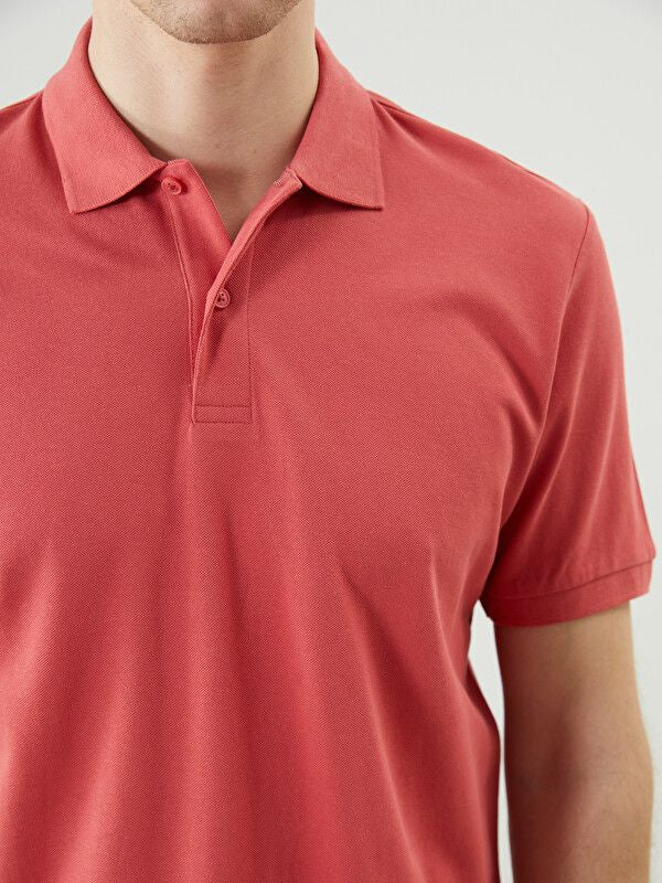 Moudda LC Waikiki - T-shirt col polo basique manches courtes en jersey pour Homme couleur Corail foncé - Tunisie 3