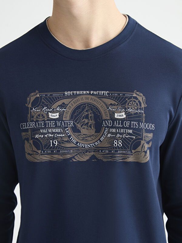 Moudda LC Waikiki - Sweatshirt imprimé basique couleur Nouveau Bleu marine pour hommes - Tunisie 3