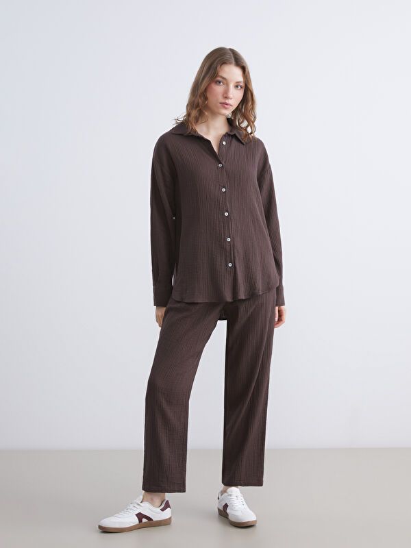 Moudda LC Waikiki - Chemise tissée manches longues Femme Brun - Tunisie 2