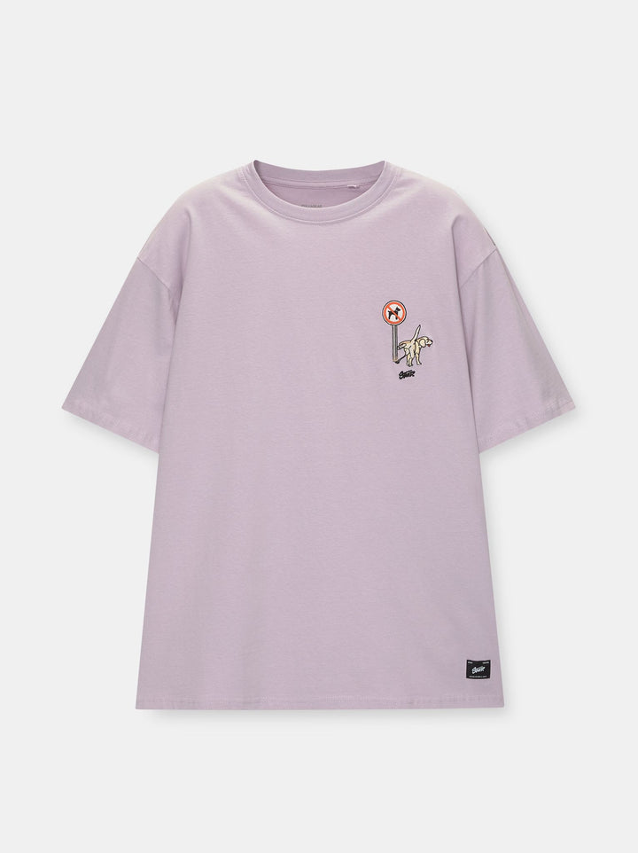 Moudda PULL & BEAR - T-Shirt Demi-Manches Violet Brodé Dog and Sign - Tunisie 3