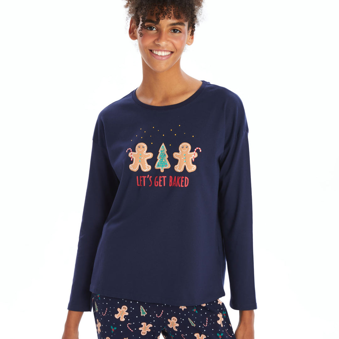 Moudda LC Waikiki - Pyjama en jersey manches longues Femme Imprimé marine - Tunisie 1