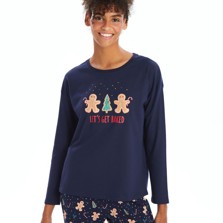 Moudda LC Waikiki - Pyjama en jersey manches longues Femme Imprimé marine - Tunisie 1