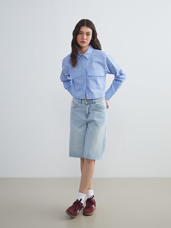 Moudda LC Waikiki - Chemise tissée manches longues Femme Rayures bleues - Tunisie 2