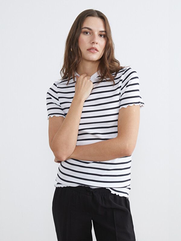 Moudda LC Waikiki - Blouse maternité en jersey manches courtes pour Femme couleur Noir rayé - Tunisie 1