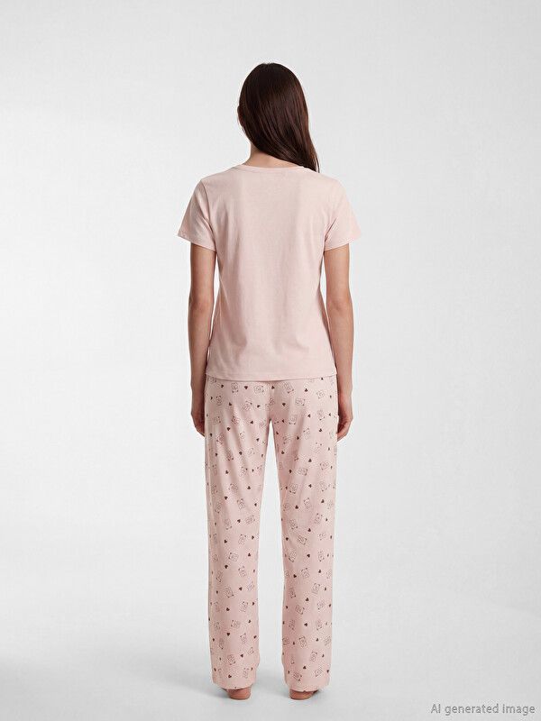 Moudda LC Waikiki - Pyjama manches courtes en jersey pour Femme couleur Rose imprimé - Tunisie 4