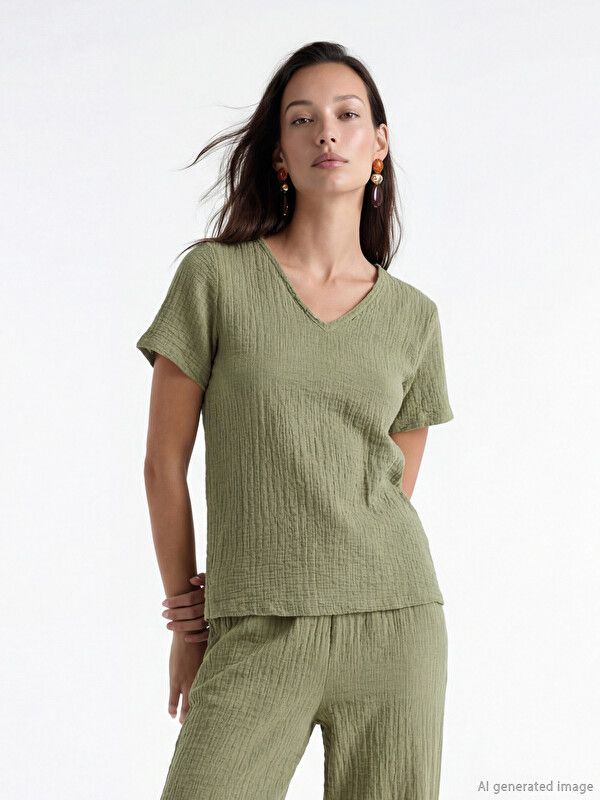 Moudda LC Waikiki - Pack jersey à maches courtes pour Femme couleur Vert terne - Tunisie 2