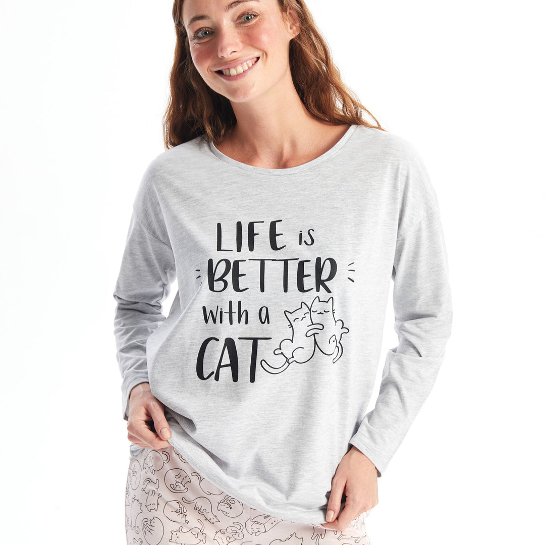 Moudda LC Waikiki - Pyjama en jersey manches longues Femme Imprimé rose - Tunisie 2