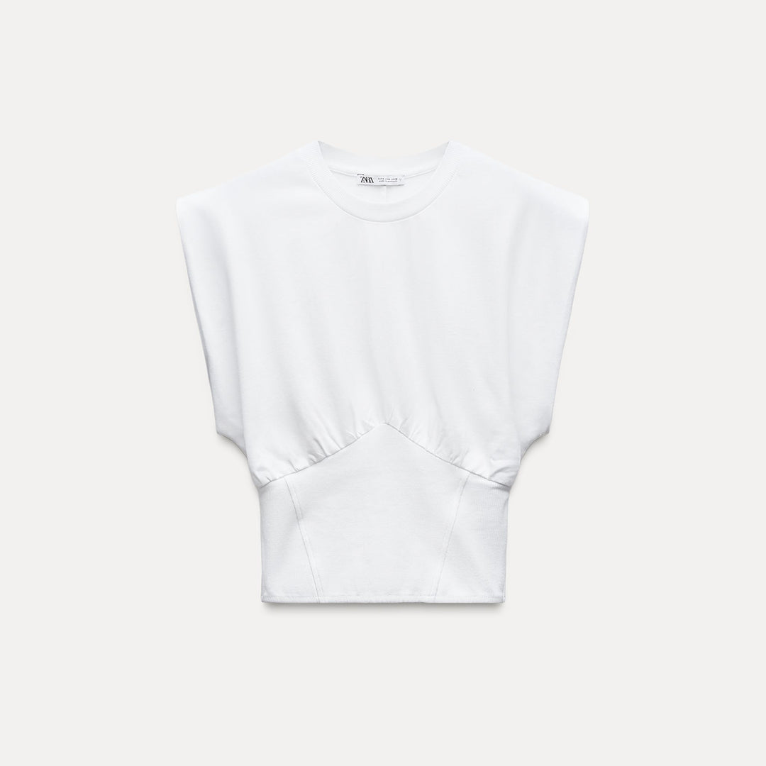 Moudda ZARA - T-shirt corset côtelé, finitions blanches - Tunisie 1