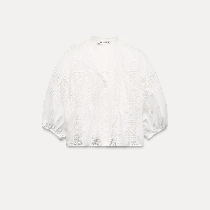 Moudda ZARA - Chemise voile col en V entre-deux et pinces manches 3/4 - Tunisie 2