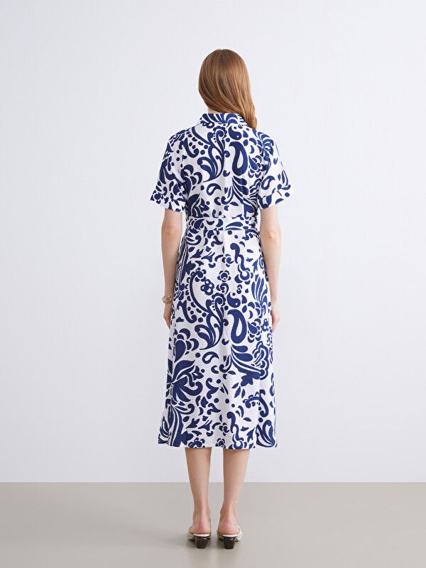 Moudda LC Waikiki - Robe manches courtes en tissu pour Femme couleur Bleu marine imprimé - Tunisie 4