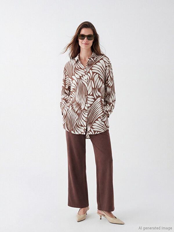 Moudda LC Waikiki - Tunique manches longues en tissu pour Femme couleur Marron imprimé - Tunisie 2