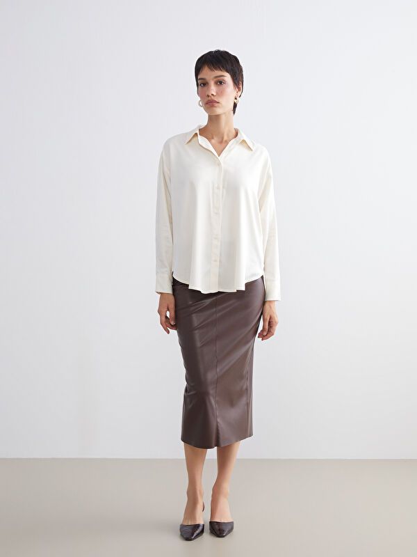 Moudda LC Waikiki - Chemise tissée manches longues Femme Crème - Tunisie 2