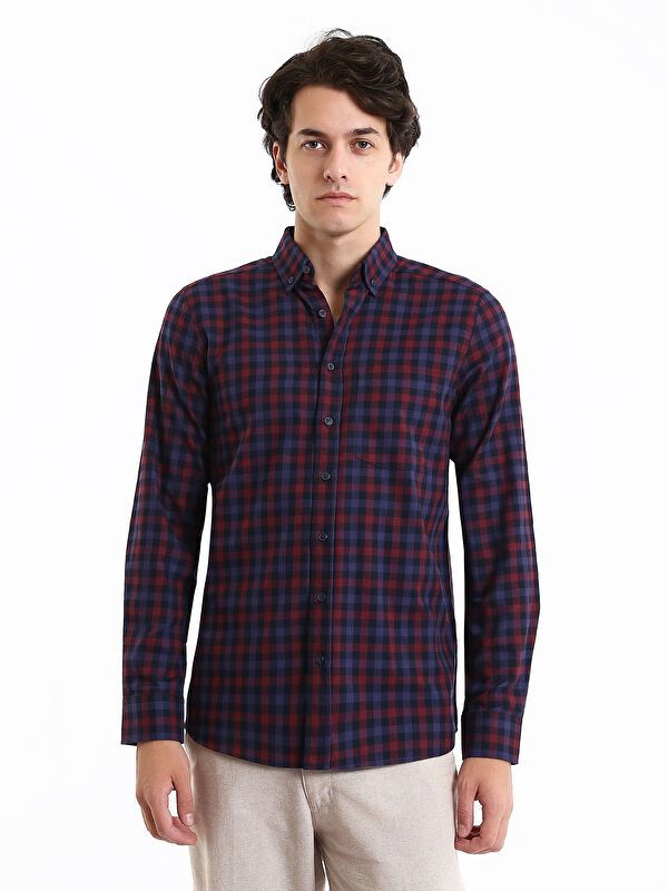 Moudda LC Waikiki - Chemise tissée à carreaux manches longues Homme Carreaux bordeaux - Tunisie 1