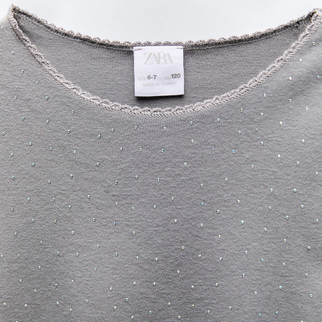 Moudda ZARA - T-shirt imprimé intégral, brillants et dentelle - Tunisie 3