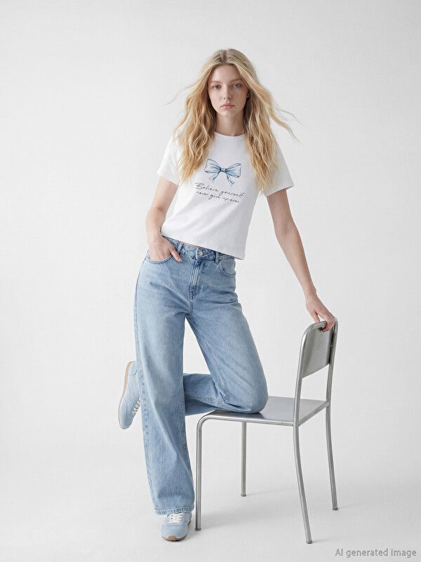 Moudda LC Waikiki - Body imprimé manches courtes en jersey pour Femme couleur Blanc - Tunisie 2