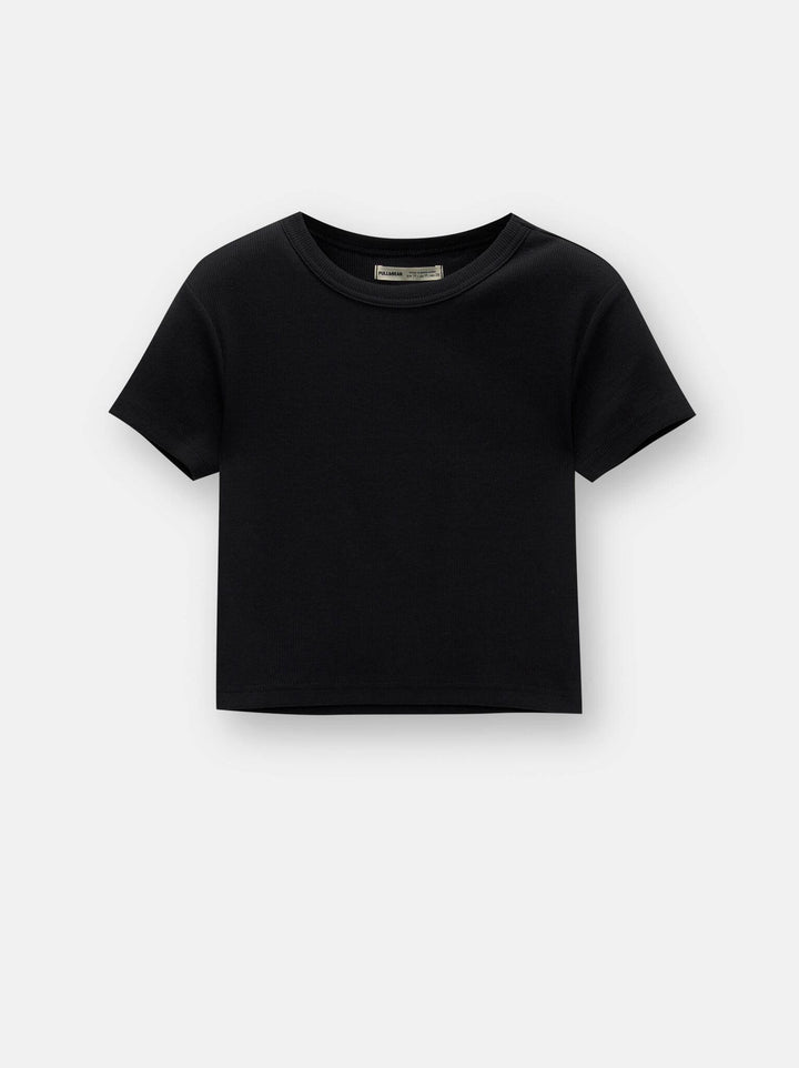 Moudda PULL & BEAR - T-Shirt Basique Crop Côtelé Encolure Ronde - Tunisie 6