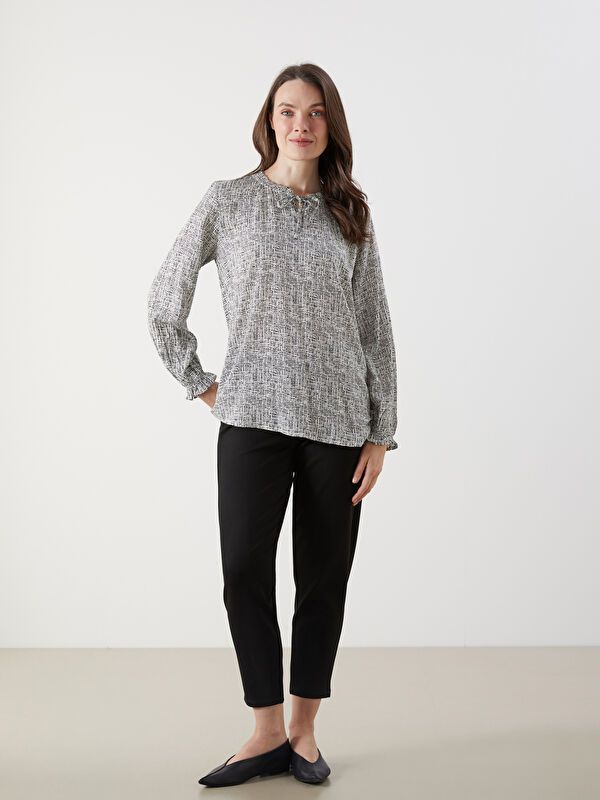 Moudda LC Waikiki - Blouse tissée imprimée manches longues Femme Imprimé beige - Tunisie 2