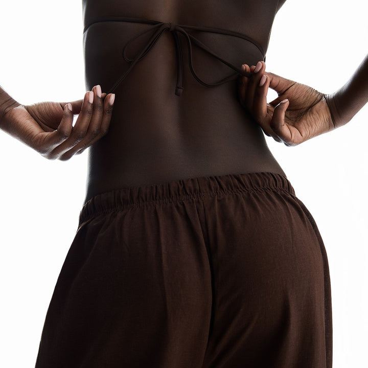 Moudda BERSHKA - Pantalon Lin - Détail Élastique Taille (Marron) - Tunisie 3