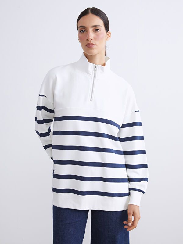 Moudda LC Waikiki - Tunique en jersey manches longues Femme Rayures marine - Tunisie 1