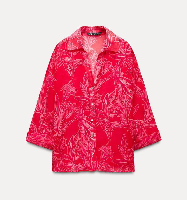 Moudda ZARA - Chemise imprimée dégradée, décolleté profond, manches détaillées - Tunisie 3