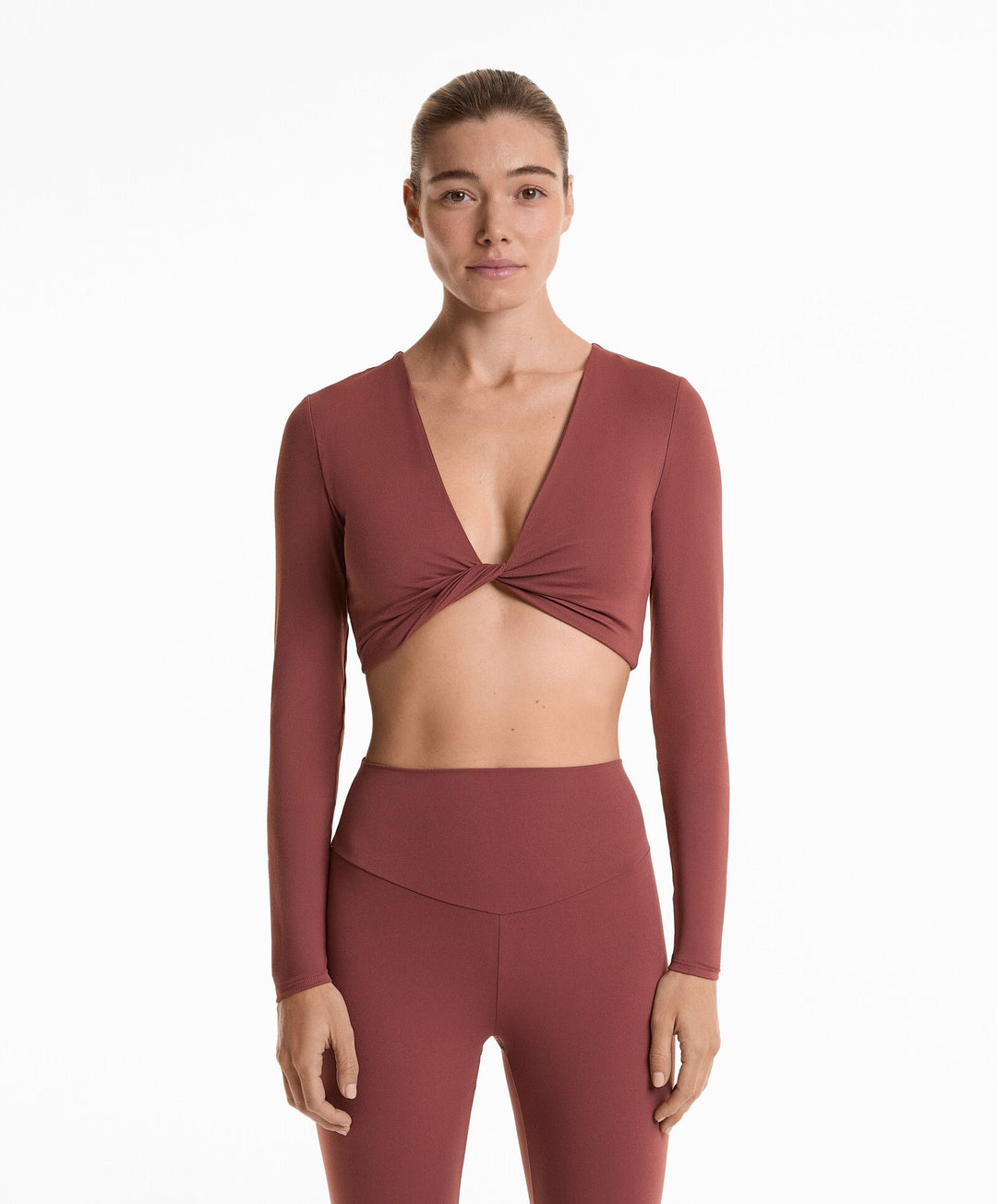 Moudda Oysho - T-Shirt Manches Longues Crop - Twist Devant - Tunisie 1