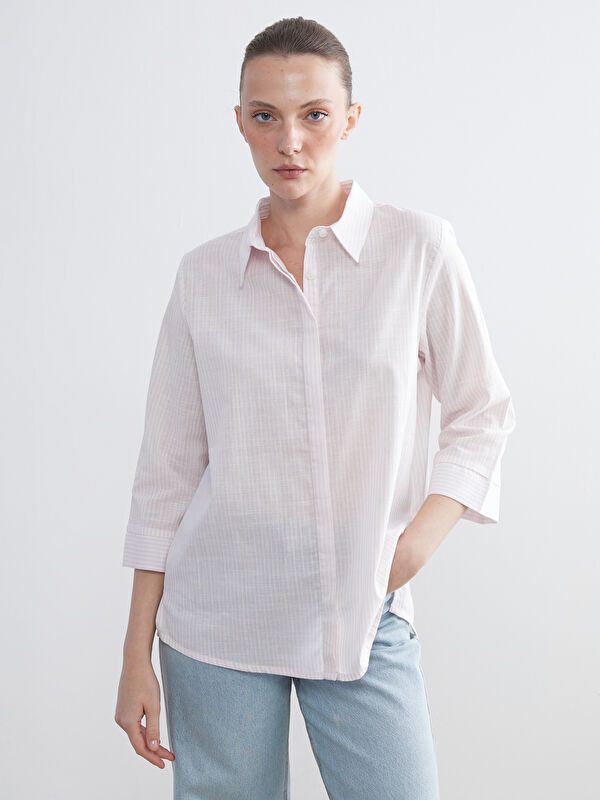 Moudda LC Waikiki - Chemise tissée manches longues Femme Rayures roses - Tunisie 1