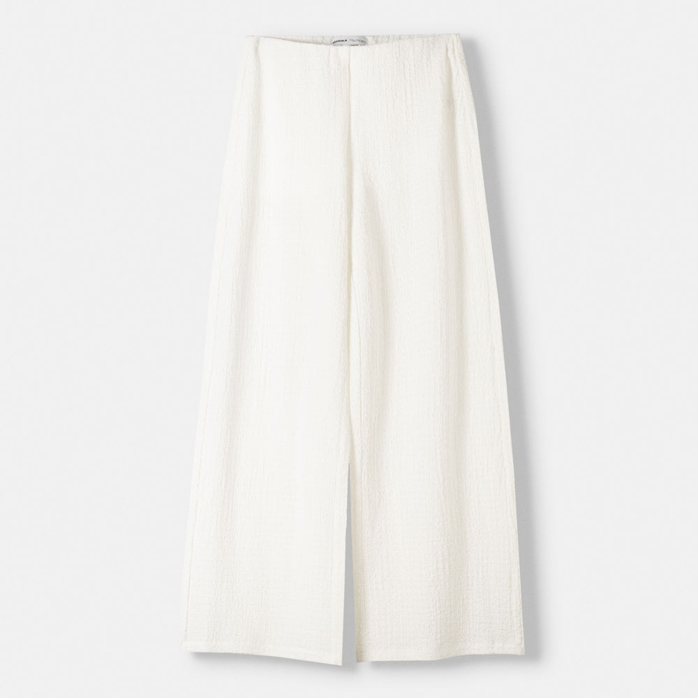 Moudda BERSHKA - Blanc – pantalon jambe large tissu structuré - Tunisie 2