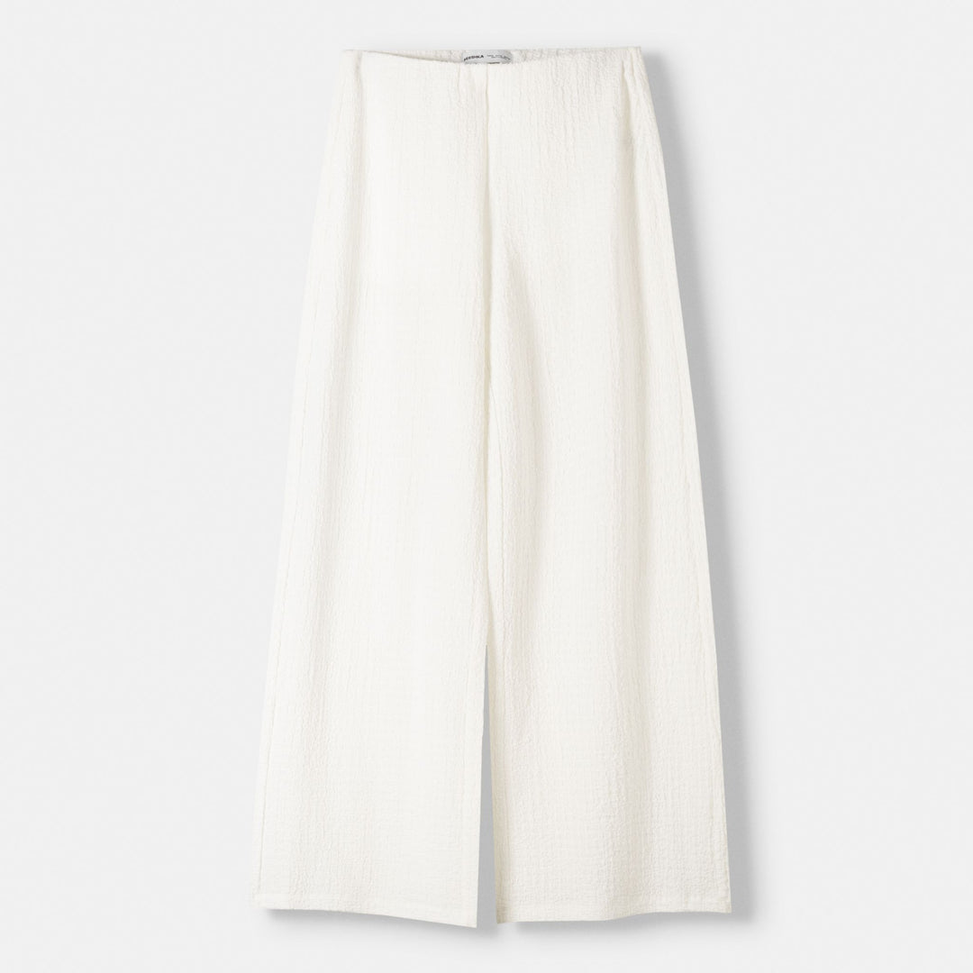 Moudda BERSHKA - Blanc – pantalon jambe large tissu structuré - Tunisie 2