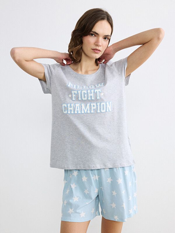 Moudda LC Waikiki - Ensemble court en jersey pour Femme couleur Bleu clair imprimé - Tunisie 1