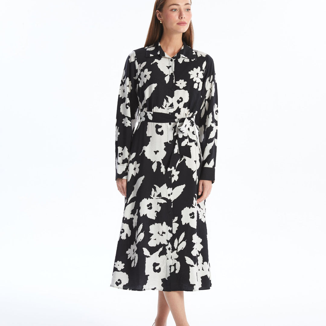 Moudda LC Waikiki - Robe tissée manches longues Femme Imprimé en noir - Tunisie 1