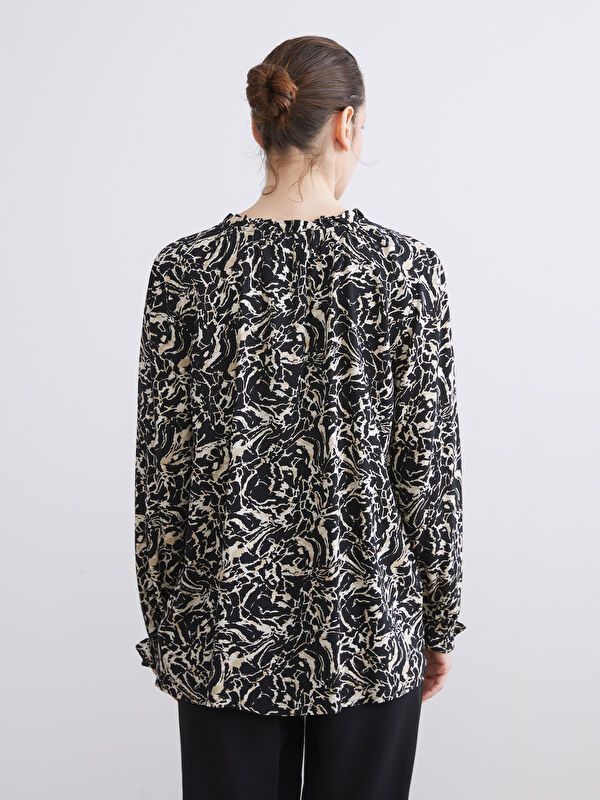 Moudda LC Waikiki - Blouse tissée imprimée manches longues Femme Imprimé en noir 1 - Tunisie 4