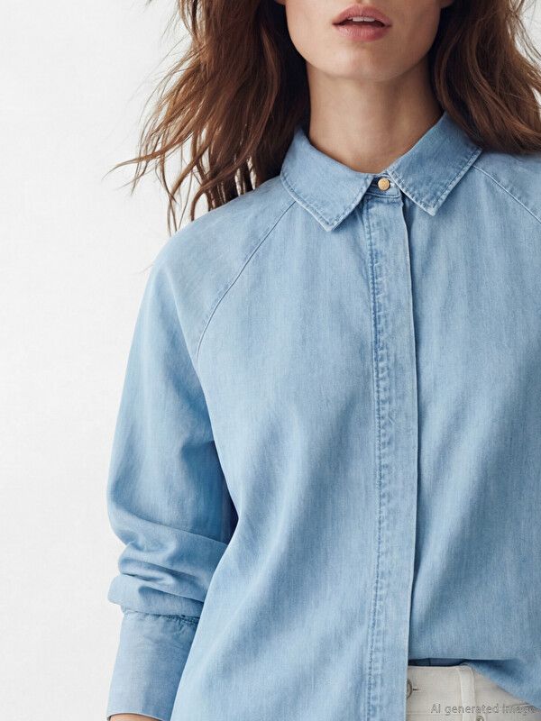 Moudda LC Waikiki - Tunique manches longues en jean pour Femme couleur Bleu indigo clair rodé - Tunisie 3