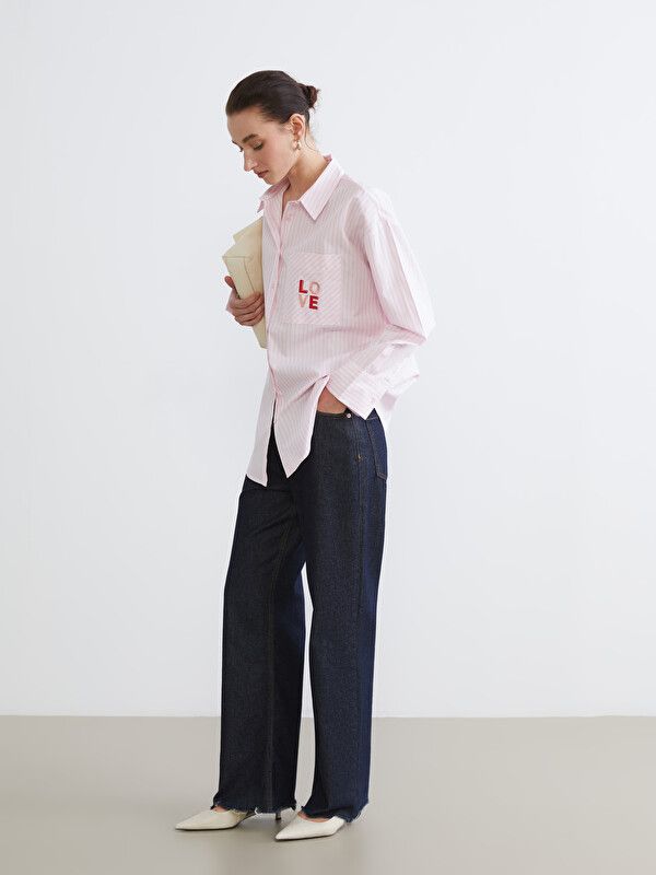 Moudda LC Waikiki - Chemise manches longues en tissu maternité pour Femme couleur Rose rayé - Tunisie 2