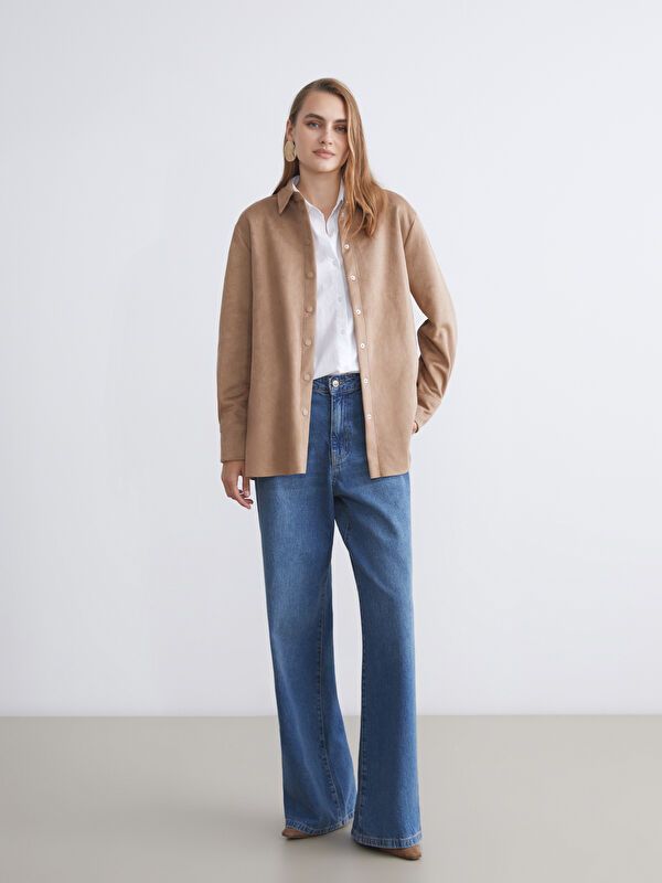 Moudda LC Waikiki - Chemise tissée manches longues Femme Brun clair - Tunisie 4