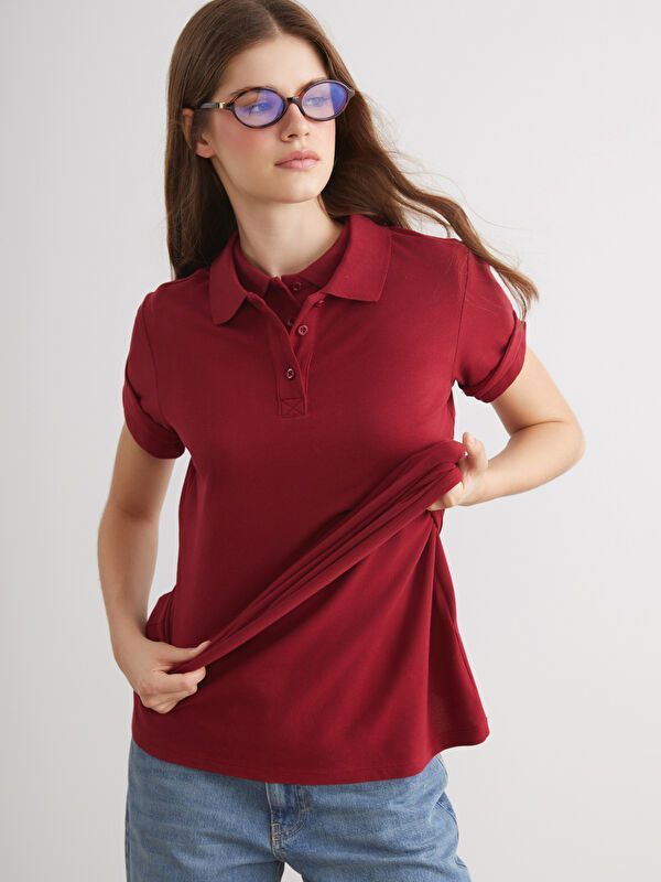 Moudda LC Waikiki - Body jersey manches courtes Femme Bordeaux légers - Tunisie 1
