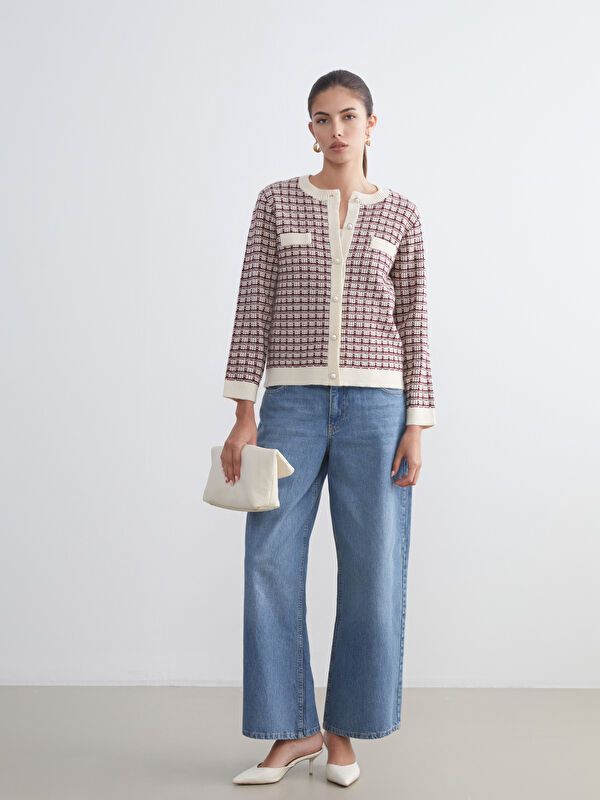 Moudda LC Waikiki - Cardigan tricot épais Femme Jacquar de bordeaux - Tunisie 2