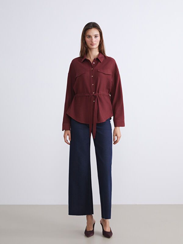 Moudda LC Waikiki - Chemise tissée manches courtes Femme Bordeaux - Tunisie 2