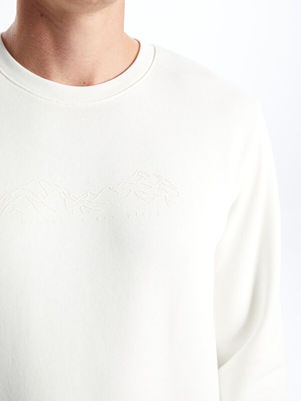 Moudda LC Waikiki - Sweatshirt jersey imprimé basique Homme Ecru - Tunisie 3