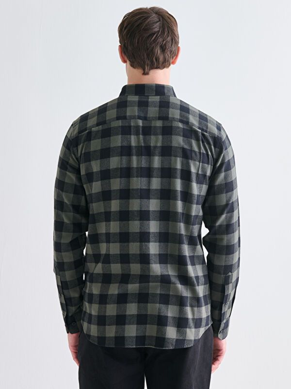 Moudda LC Waikiki - Chemise tissée à carreaux manches longues Homme Carreaux kaki - Tunisie 4