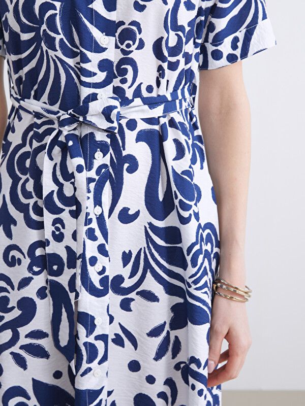 Moudda LC Waikiki - Robe manches courtes en tissu pour Femme couleur Bleu marine imprimé - Tunisie 3