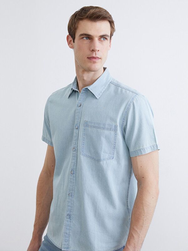 Moudda LC Waikiki - Chemise en jean manches courtes pour Homme couleur Bleu indigo clair rodé - Tunisie 1