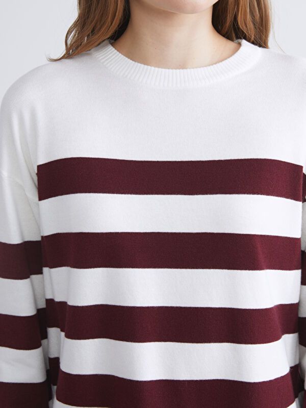 Moudda LC Waikiki - Pull tricot moyen Femme Rayures bordeaux - Tunisie 3