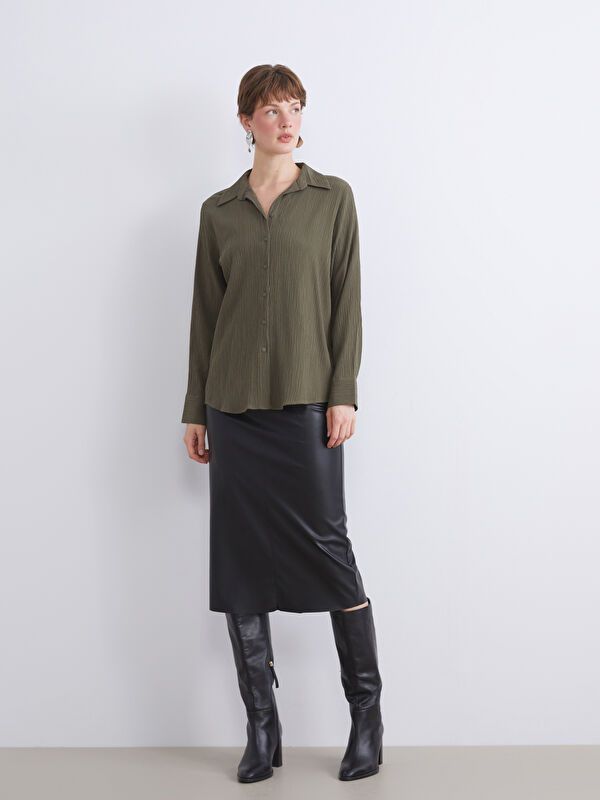 Moudda LC Waikiki - Chemise tissée manches longues Femme Kaki - Tunisie 2