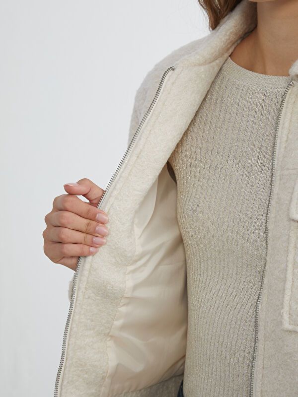 Moudda LC Waikiki - Manteau effet laine Femme Ecru - Tunisie 4